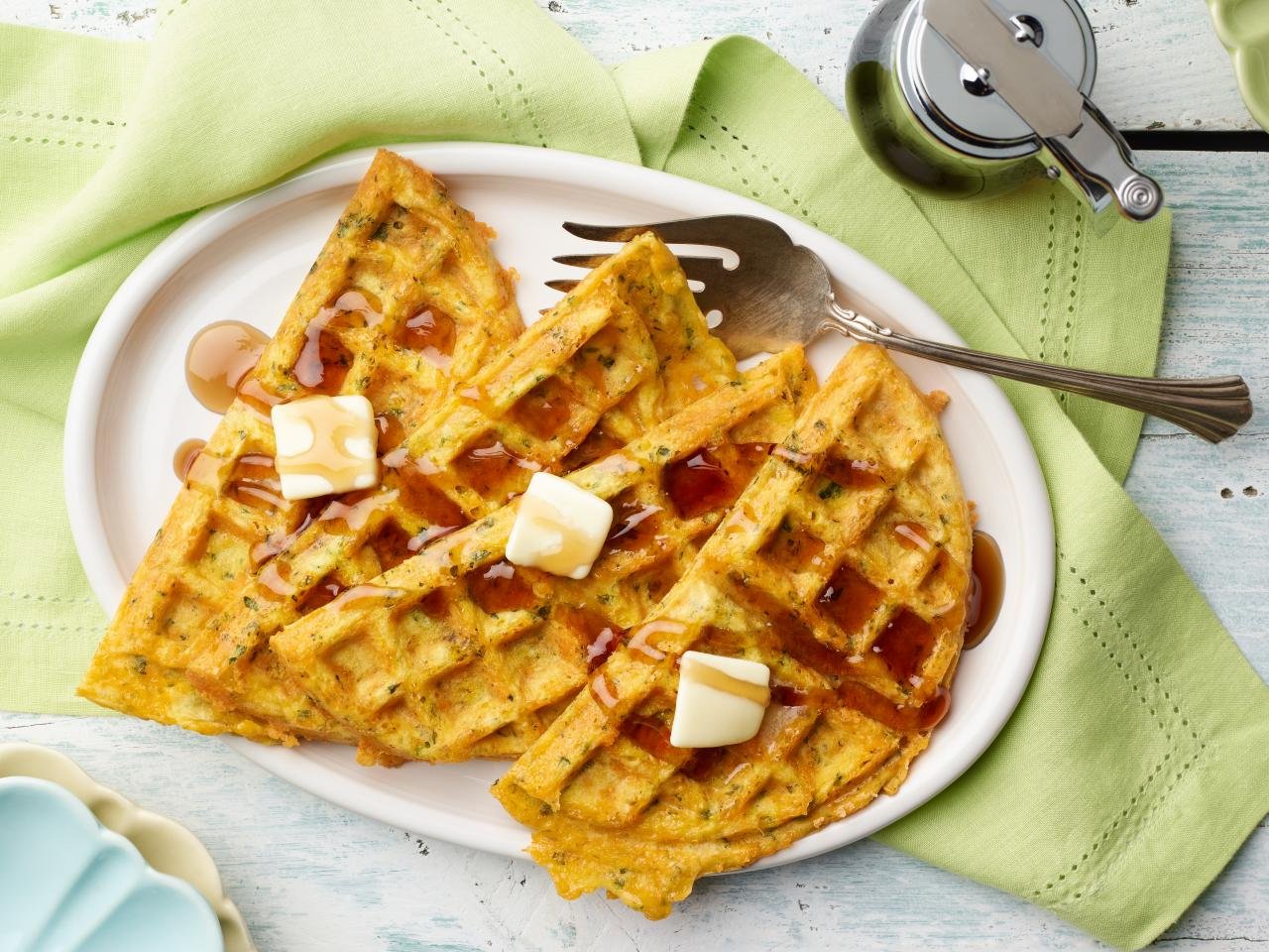 Savory Herb Waffles with Syrup and Butter